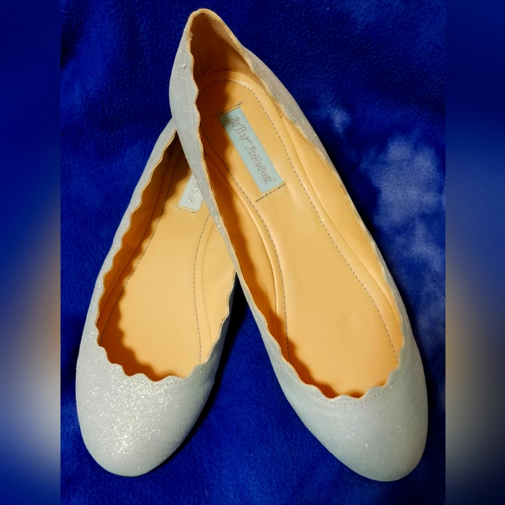 Betsey Johnson Blue scalloped Flats shoes Women's 9 39 Wedding Formal Glitter